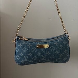 Louis Vuitton Blue Denim Clutch with Gold Chain